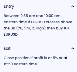 capitalise.ai trading strategy using timing conditions