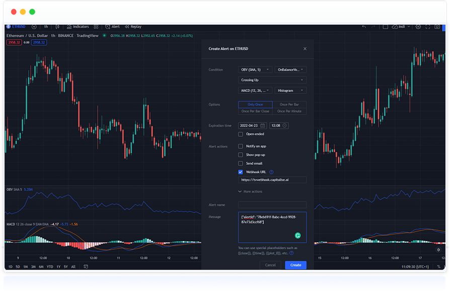 Bear market trading strategy: Setting a TradingView alert for when the OBV crosses the MACD